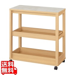 キッチンワゴン 3段 幅80cm 高さ85cm ナチュラルブラウン 石目調 メラミン天板 キャスター付 キッチン収納 ベアルモ 写真1