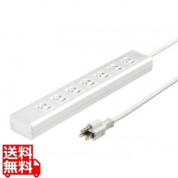 サンワサプライ 抜け止めシャッタータップ 雷ガード付き 7個口 5m TAP-F37SH-5R 写真1