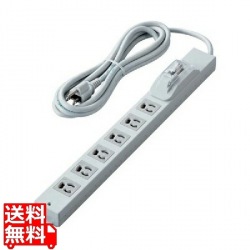 法人用タップ/ロング型/3P6口/3m/抜け止め/過電流ブレーカー/RoHS指令準拠/ライトグレー 写真1