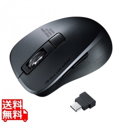 静音ワイヤレスType-CブルーLEDマウス(5ボタン・ブラック) 写真1