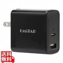 プリンストン UniTAP 急速充電器 PD65W Type-Cケーブル付き給電アダプター 2ポート USB-A USB-C GaN 窒化ガリウム 折りたたみ式プラグ PPS-PD65AG 写真1