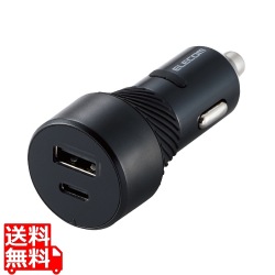 シガーチャージャー/抜け防止/27W/Type-C×1/USB-A×1/ブラック 写真1