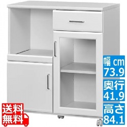 カウンターワゴン 白井産業 レンジ台 キッチン収納 キャスター コンセント付 背面化粧有 ホワイト 幅73.9 高さ84.1 奥行41.9cm BRM-8575SL WH ベアルモ 写真1