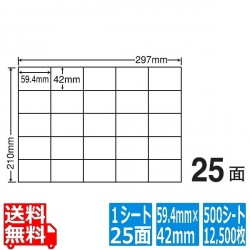 C25M(VP) ナナコピー マルチタイプラベル レーザー・インクジェットプリンタ両用 東洋印刷 42×59.4mm 余白無し 25面付け 500シート入り 写真1