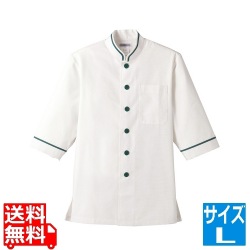 ショップコート D-1129(O白×緑)L 写真1