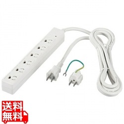 RoHS対応 3ピン式電源タップ 6個口タイプ マグネット付 3m ホワイト 写真1