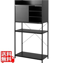 デスクサイドラック PC収納 『隠す & 魅せる を両立する サイドラック』 扉付き 棚 (幅76 × 奥行き37 × 高さ150cm) ブラック 写真1