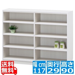 フリーラック タナリオ TNL-90117 WH | 幅:約117cm 高さ:約90cm ホワイト 白木目 全棚可動 シェルフ 書斎 オフィス 事務所 写真1