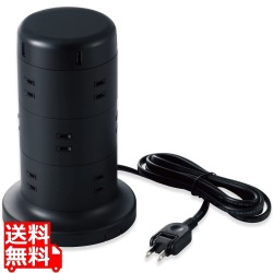 延長コード タワー電源タップ 12個口 2m ほこりシャッター付 ブラック 写真1