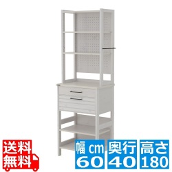 LAFIKA(ラフィカ)キッチンラック(ハイタイプ・60cm幅) キッチン収納 ラック オープン収納 引出し 引出し収納 有孔ボード おしゃれ 北歐 ホワイト LF180-60HC-WH 写真1