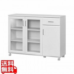 カウンターワゴン 食器棚 白井産業 キッチン収納 キャスター付 背面化粧有 シンプル キッチンカウンター 幅112cm 高さ85cm ホワイト 白  ベアルモ BRM-8511CWWH 写真1