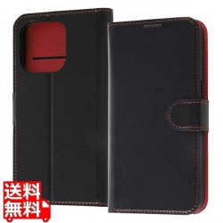 iPhone 14 Pro 耐衝撃 手帳 マグネット/ブラック/レッド 写真1