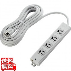 工事・物件に最適な3ピン 熱に強い 抜け止め マグネット付 電源タップ 4個口 5m ホワイト白 写真1