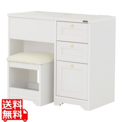 フォーフル ANRI(アンリ) ドレッサー80cm幅 ホワイト AN70-80D-WH ドレッサー デスク 兼用 ドレッサーデスク コンパクト メイク 椅子付き 可愛い おしゃれ 写真1