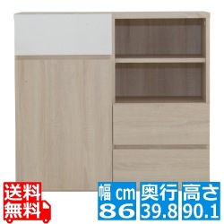 HELM(ヘルム) キャビネット(89cm幅) リビングボード チェスト 本棚 収納 引き出し 扉付 幅約90cm 北歐 モダン おしゃれ 木製 オークナチュラル HM90-90C-IV 写真1