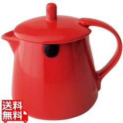 フォーライフ(FOR LIFE) ティーポット 陶器 530ml 3杯用 茶こし付き 食洗機対応 蓋が落ちない 片手で注げる レッド 赤 スタンプティーポット 309Red 写真1