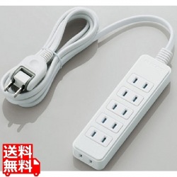 エレコム シャッタータップ 6個口 2m ホワイト | 電源タップ 延長コード 白 写真1