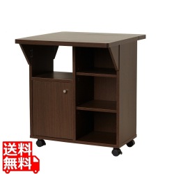 キッチンワゴン 天板 キャスター付きバタ式 キッチンワゴン ブラウン 87531 | キッチンカウンター サイドテーブル 歐風 2段 炊飯器 天板付き 写真1