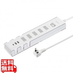 サンワサプライ USB充電機能付きタップ スタンド付き(2P・5個口・1.5m・ホワイト) TAP-B47UC-15W 写真1