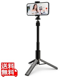 自撮り棒 三脚 スマホ用 ?6.5インチ 高さ調節 コンパクト ブラック 写真1