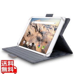 タブレットケース カバー 汎用 8.5?11.5インチ ソフトレザー 手帳型 フラップ マグネット 3アングル ハンドベルト ペンホルダー ブラック 写真1