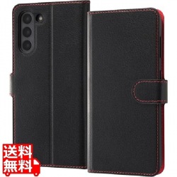 Galaxy S21 5G 耐衝撃 手帳 シンプル マグネット/ブラック/レッド 写真1