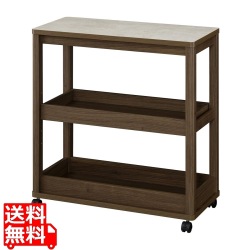 キッチンワゴン 3段 幅80cm 高さ85cm ダークブラウン 石目調 メラミン天板 キャスター付 キッチン収納 ベアルモ 写真1