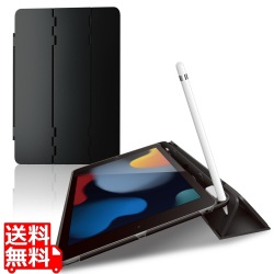 iPad 10.2インチ 第9/8/7世代 (2021/2020/2019年) ケース カバー 手帳型 フラップ ハード スリープ対応 マグネット 2アングル ブラック 写真1