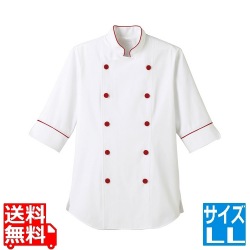 ショップコート ET-1139ホワイト×レッド LL 写真1