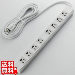 工事・物件に最適な3ピン 熱に強い 雷ガード マグネット付 電源タップ 8個口 3m グレー 写真1