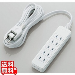 エレコム シャッタータップ 6個口 3m ホワイト | 電源タップ 延長コード 白 写真1