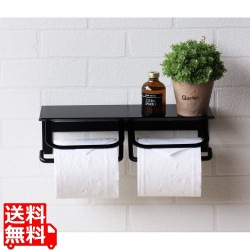 トイレットペーパーホルダー スマホ置き 収納 棚 ダブル 2連 スチール アイアン マット シンプル おしゃれ 【Abel(アベル)】ダブル(ブラック) 写真1