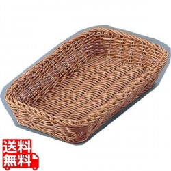 樹脂バスケット 角長 40cm深型 ナチュラル(茶) 業務用 写真1
