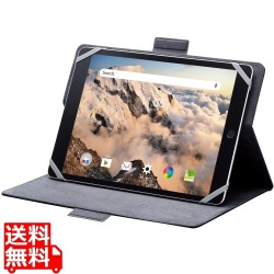 タブレットケース カバー 汎用 8.5?11.5インチ ソフトレザー 手帳型 フラップ マグネット フリーアングル ハンドベルト ペンホルダー ブラック 写真1