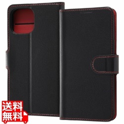 iPhone 13 mini 手帳 シンプル マグネット/ブラック/レッド 写真1