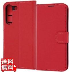 Galaxy S22 耐衝撃 手帳 シンプル マグネット/レッド 写真1