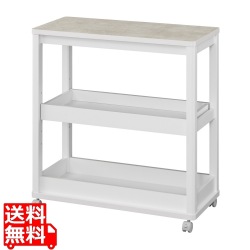 キッチンワゴン 3段 幅80cm 高さ85cm ホワイト 白単色 石目調 メラミン天板 キャスター付 キッチン収納 ベアルモ 写真1