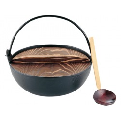 E-21鉄田舎鍋ホーロー無黒着色15cm木台付 写真1