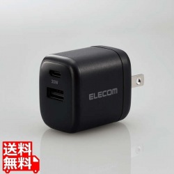 AC充電器/USB充電器/USB Power Delivery準拠/30W/USB-C1ポート/USB-A1ポート/スイングプラグ/ブラック 写真1