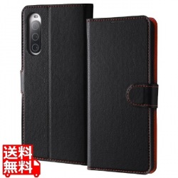 Xperia 10 V 耐衝撃 手帳型レザーケース シンプル マグネット/BK/RD 写真1