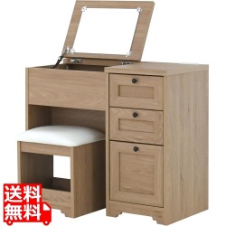 ドレッサーデスク おしゃれ コンセント ANRI アンリ ドレッサー 白 収納 ドレッサーチェア 化粧台 コンパクト 鏡台 スツール コスメ収納 可愛い 北歐 AN70-80D 写真1