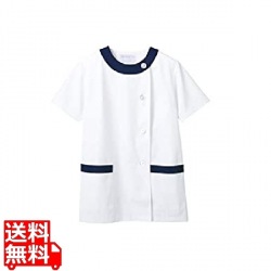 女性用調理衣半袖 1-092 白/紺 S 写真1