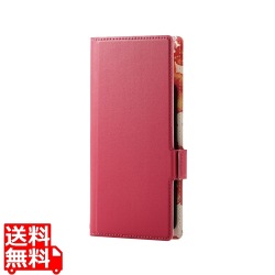 スマホケース 汎用 マルチケース Sサイズ レザー 手帳型 マグネット開閉 スライド式 スタンド機能 薄型 軽量 花柄 ストラップホール付 ディープピンク 写真1