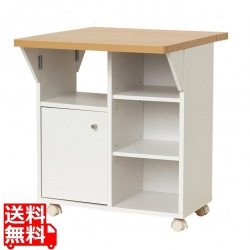 キッチンワゴン 天板 キャスター付きバタ式 キッチンワゴン ホワイト 49753 | キッチンカウンター サイドテーブル 欧風 2段 炊飯器 天板付き 写真1