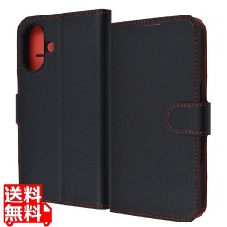 iPhone 16 Like STD 耐衝撃 マグベルト シンプル手帳型レザーC/BK_RD 写真1