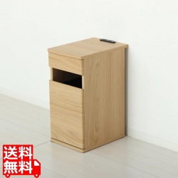 コンセント付ダストボックス ゴミ箱 ごみ箱 ダストBOX ペール付き スマホ置き サイドテーブル ナチュラル 写真1