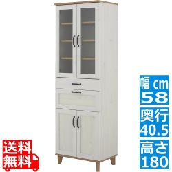 REBISTO (リビスト)カップボード キッチン収納 食器棚 キッチンキャビネット カップボード スリム おしゃれ 北歐 木目調 幅60cm RV180-60C-WH/GN 写真1