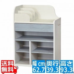 ランドセルラック(深型タイプ) 白井産業 ランドセル収納 キャスター付き 引き出し 本棚 約幅63 奥行39 高さ93cm ホワイト ブルー ランドキッズ LAK-9565W WH 写真1
