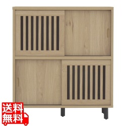 BUITO(ヴィット)キャビネット(75cm幅) キャビネット 収納 幅75 格子 スライド扉 引き戸 リビング収納 ラック チェスト グレーナチュラル  BU85-75C-GN 写真1