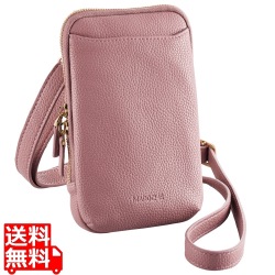 スマホショルダー ポーチ レディース お財布ポシェット 斜めがけ レザー 裏起毛 ファスナー ダスティピンク 写真1